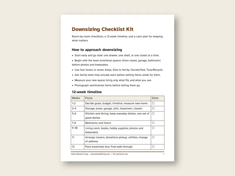 Preview of the first page of Downsizing Checklist Kit