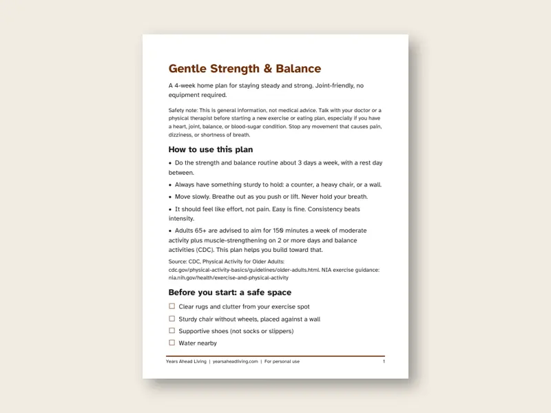 Preview of the first page of Gentle Strength & Balance 4-Week Home Plan