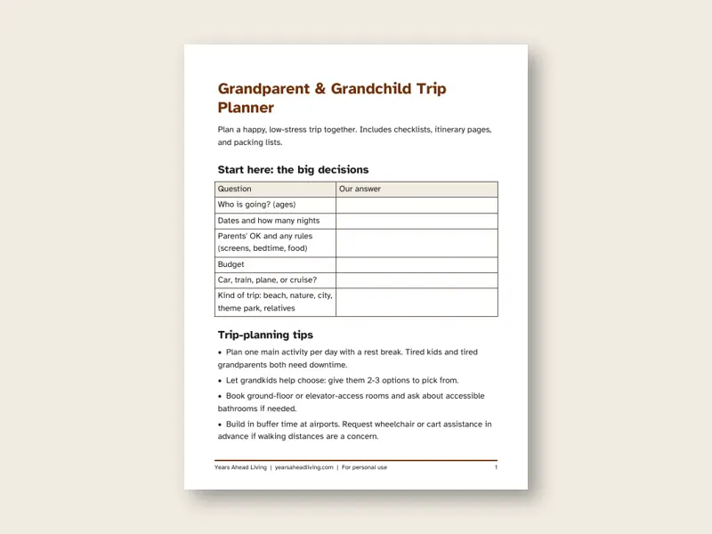 Preview of the first page of Grandparent & Grandchild Trip Planner